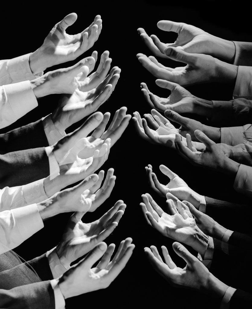 Detail of 1960s Multiple Exposure Montage Male Hands Begging For A Hand Out by Anonymous