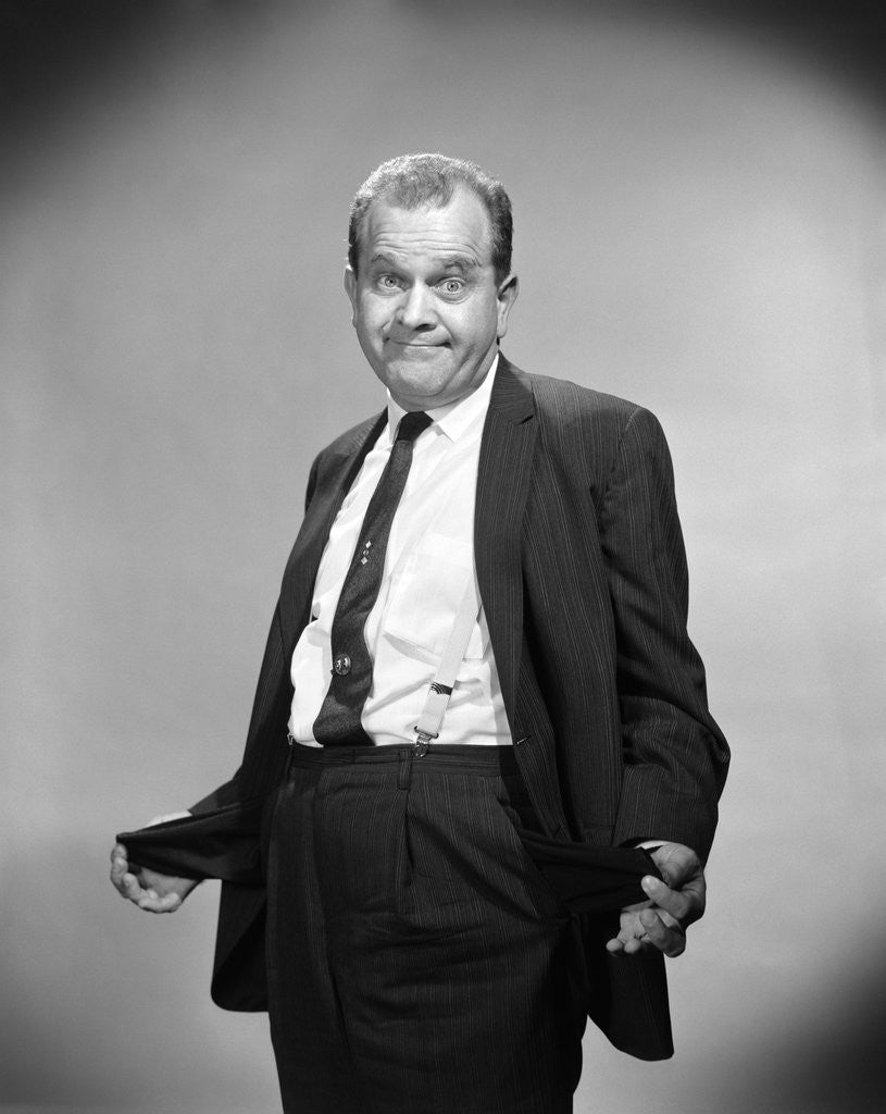 Detail of 1960s Businessman With Empty Pocket Turned Inside Out No Money by Anonymous