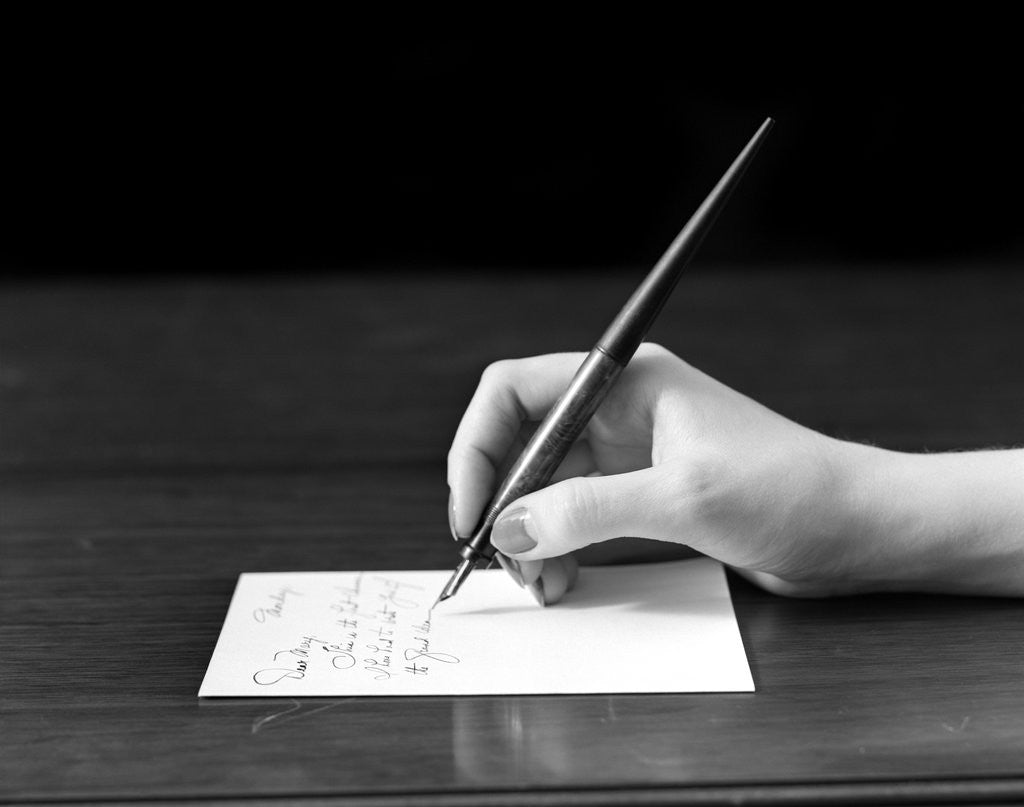 Note Write Thumb 1920s 1930s 1940s Woman's Hand Writing Note With Steel Tip Ink Pen ...