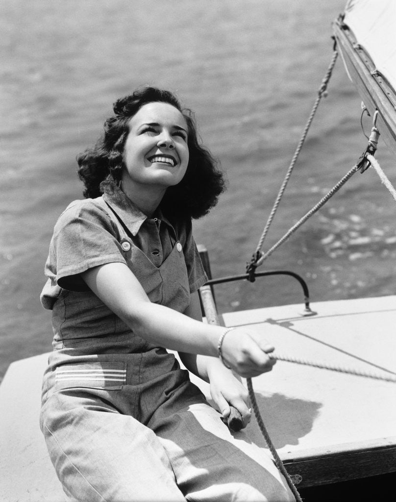 Detail of 1940s Woman Sailor Sailing Boat Outdoor by Anonymous