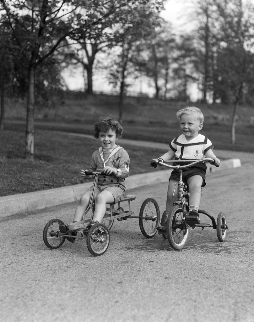 Detail of 1930s Two Boys Riding Tricycles by Anonymous