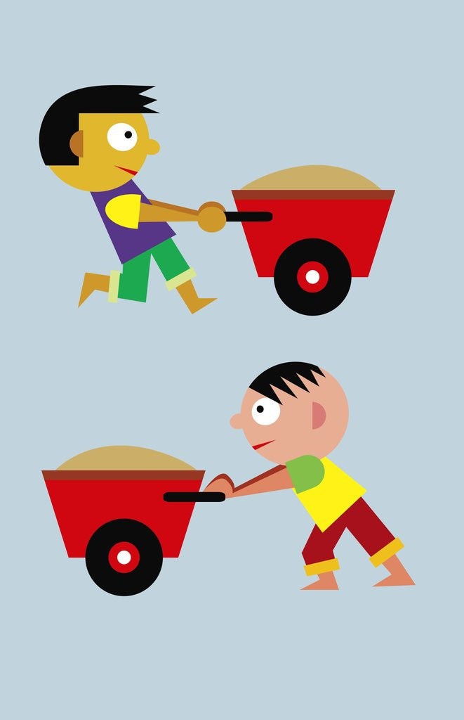Detail of boys with wheelbarrows by Anonymous