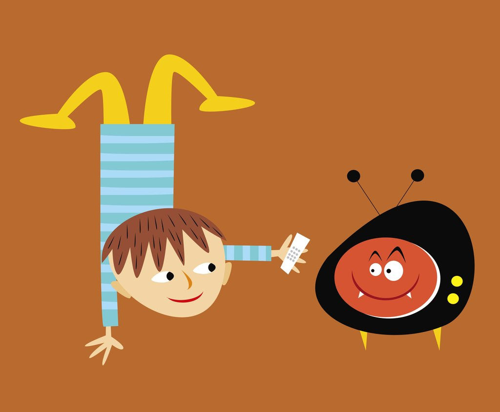 Detail of handstand boy with TV monster by Anonymous