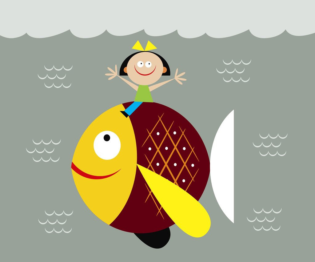 Detail of girl riding a fish by Anonymous