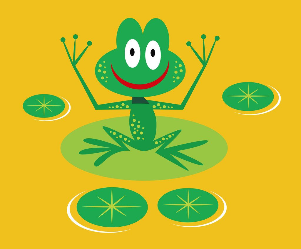 Detail of smiling frog on lily pad by Anonymous
