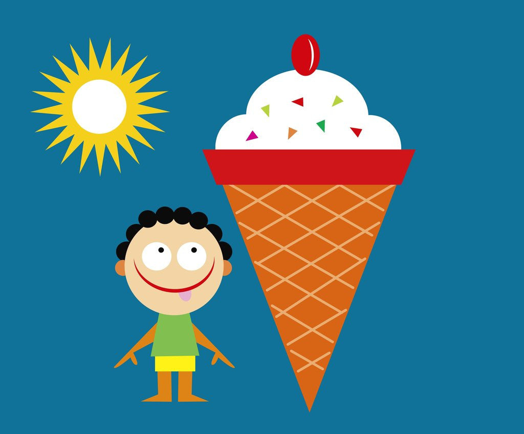 Detail of boy with tongue out by giant ice cream cone by Anonymous