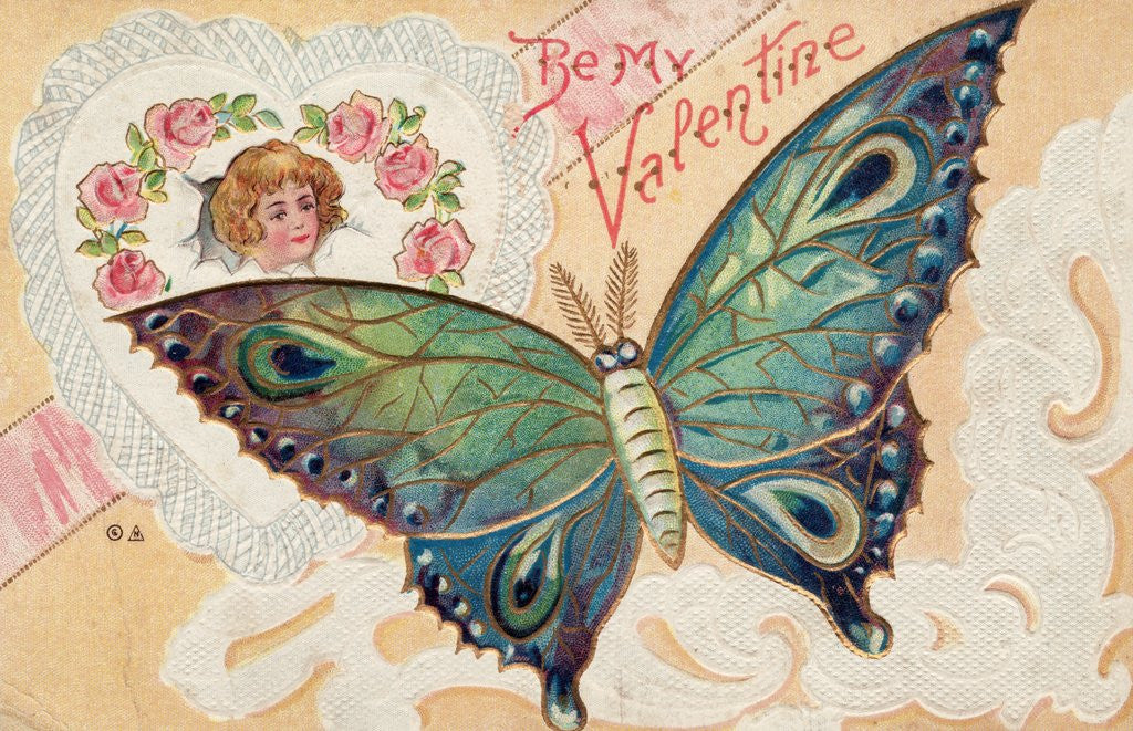 Detail of Be My Valentine Postcard with Butterfly by Anonymous