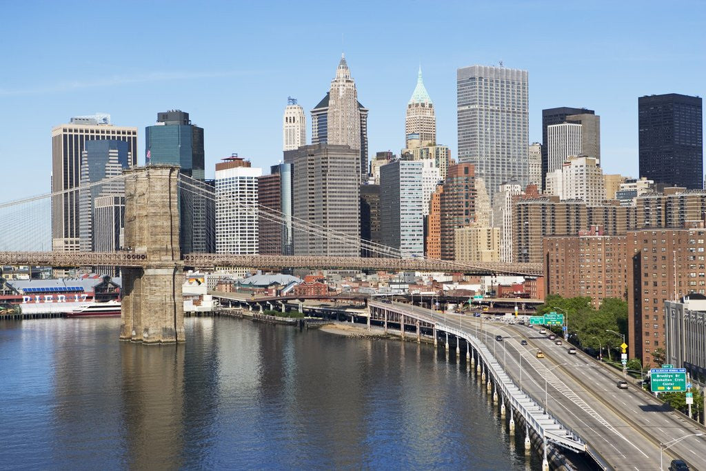 Detail of Lower Manhattan Skyline and Brooklyn Bridge by Anonymous