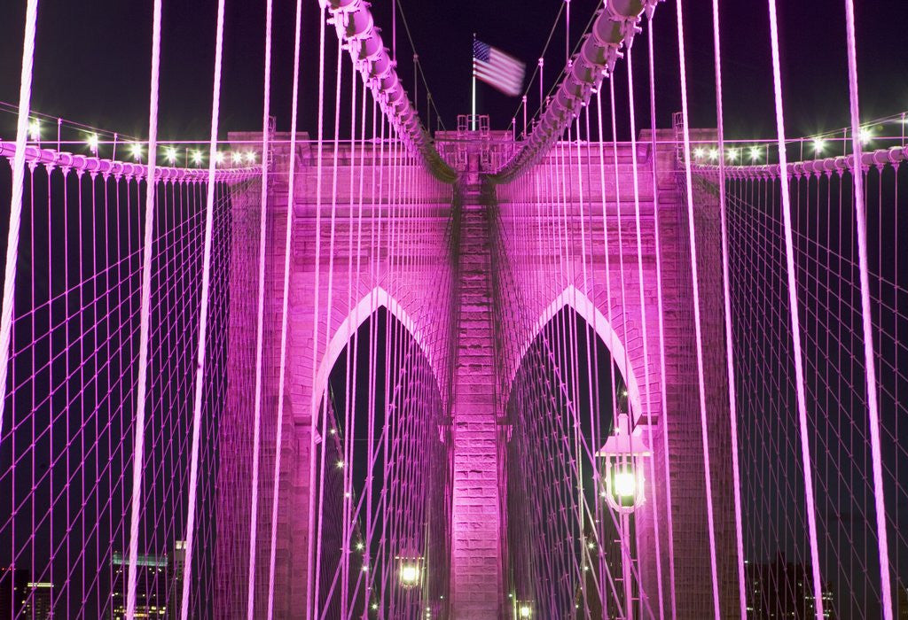 Detail of Brooklyn Bridge Lit Purple by Anonymous