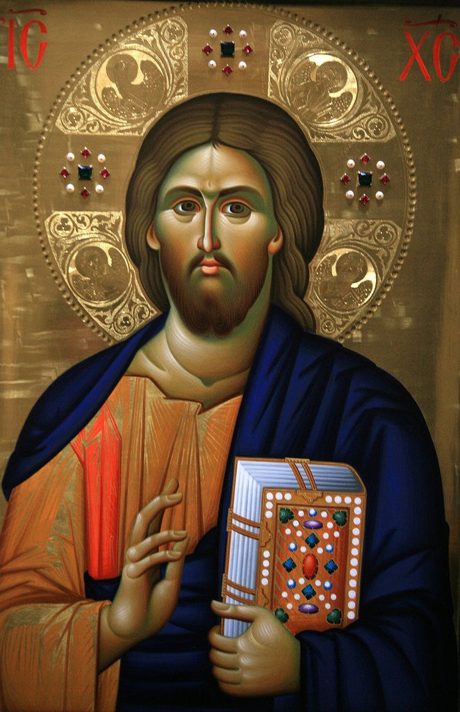 Detail of Christ Pantocrator Icon at Aghiou Pavlou Monastery on Mount Athos by Corbis