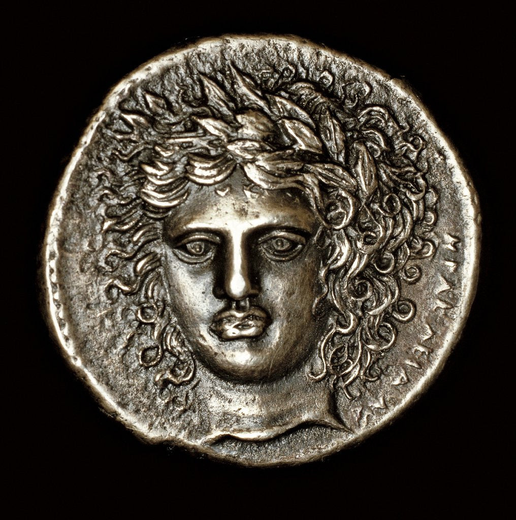 Detail of Ancient Greek Silver Tetradrachm with Head of Apollo by Corbis