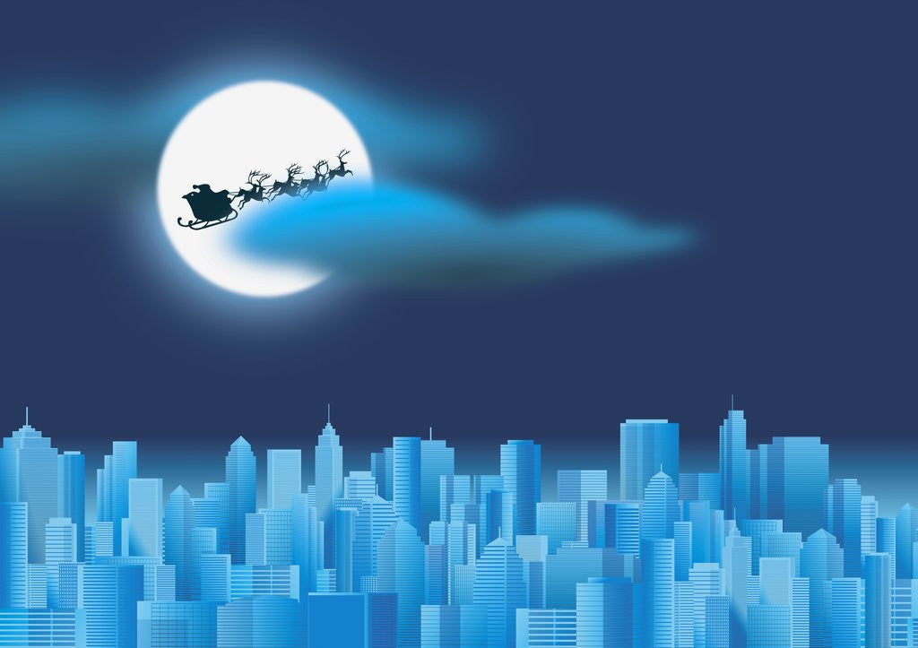 Detail of Santa Clause Flying Over City by Anonymous