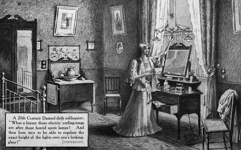 Detail of 1907 Trade Card Demonstrating Electricity by Anonymous