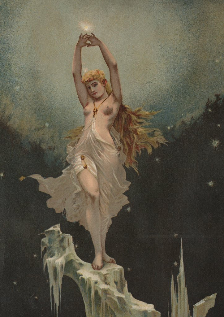 Detail of Illustration of Woman on Cliff Holding Light by Anonymous