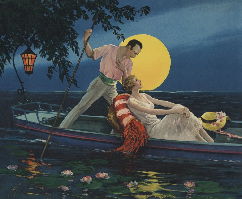 Detail of Calendar Illustration of Man Singing to Woman in Boat by Corbis