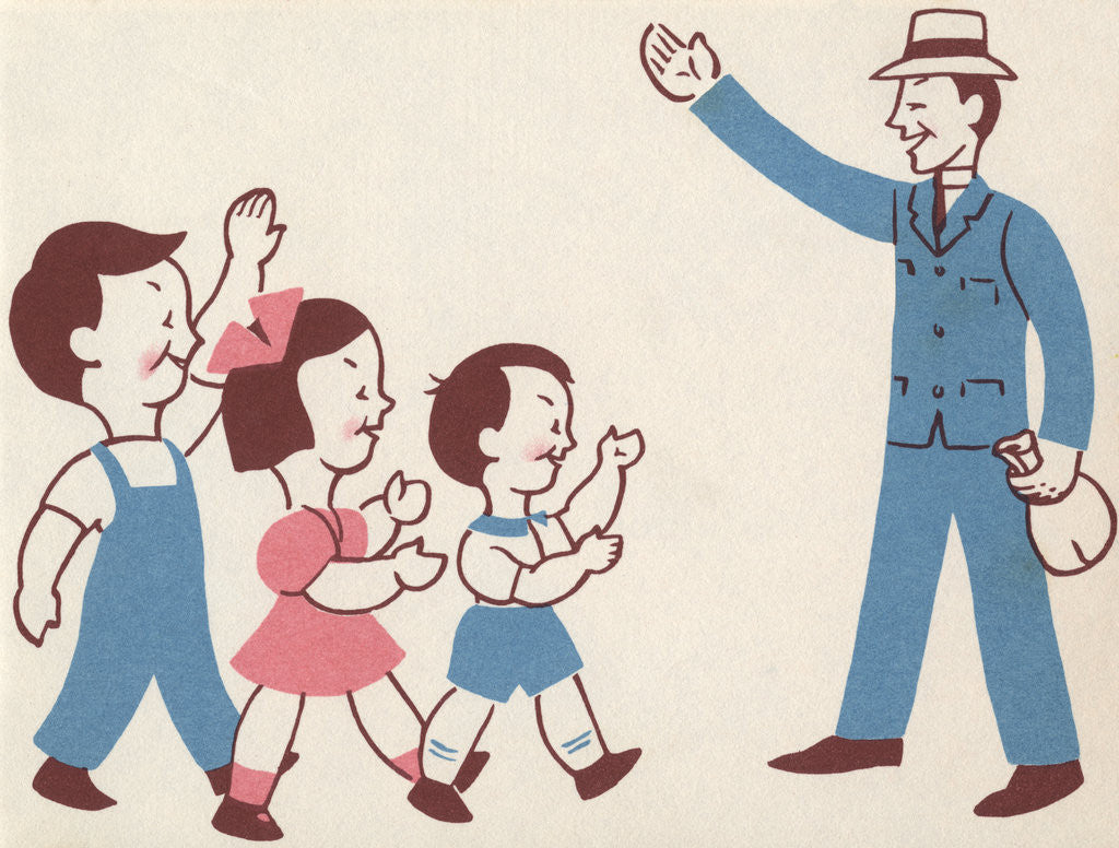 Detail of Illustration of Children Greeting Father by Lois Lenski