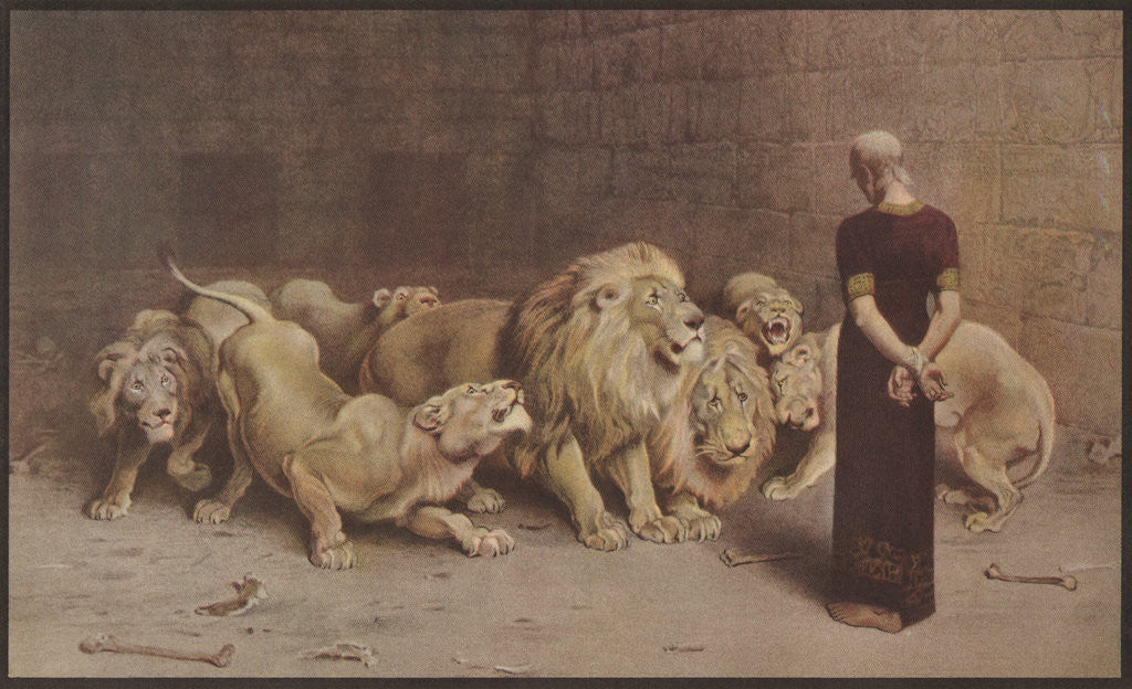 Detail of Illustration of Daniel in the Lions' Den by Anonymous