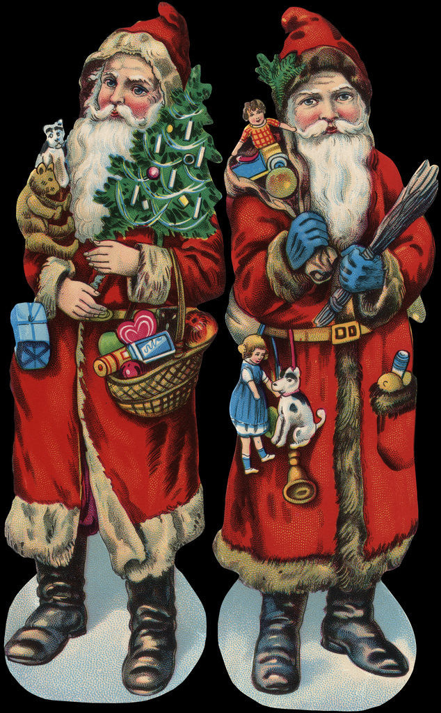 Detail of Die-Cut Scraps with Two Santa Clauses by Anonymous