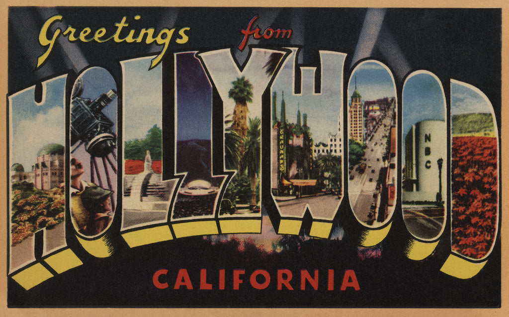 Detail of Greetings from Hollywood California Postcard by Anonymous