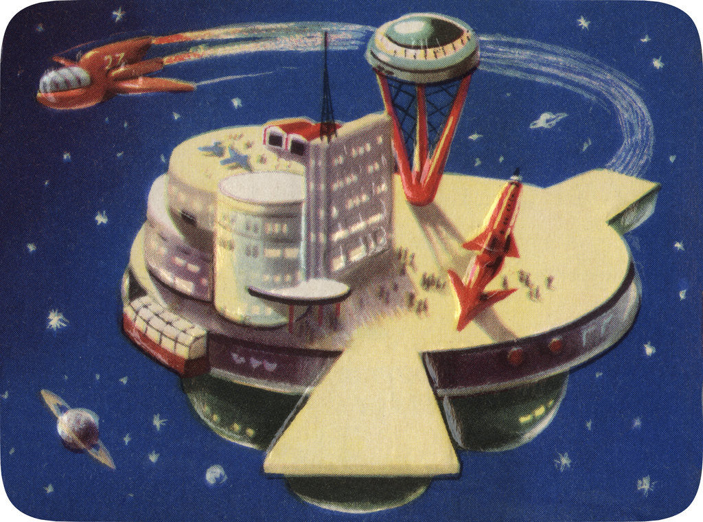 Detail of Biekens Pictorial Sticker with Futuristic Space Station by Corbis