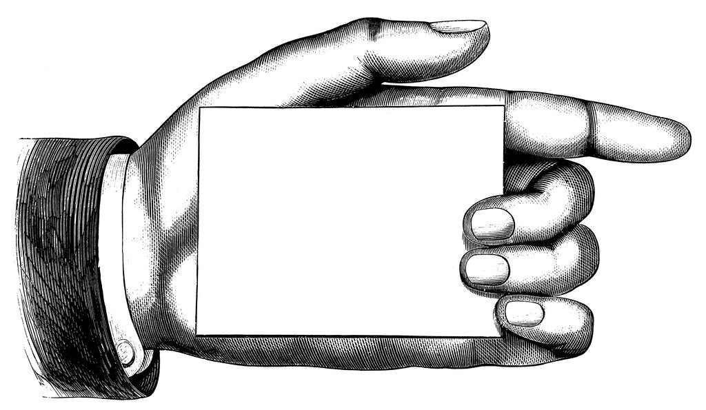 Detail of Bookplate Illustration of Pointing Hand Holding Blank Card by Anonymous