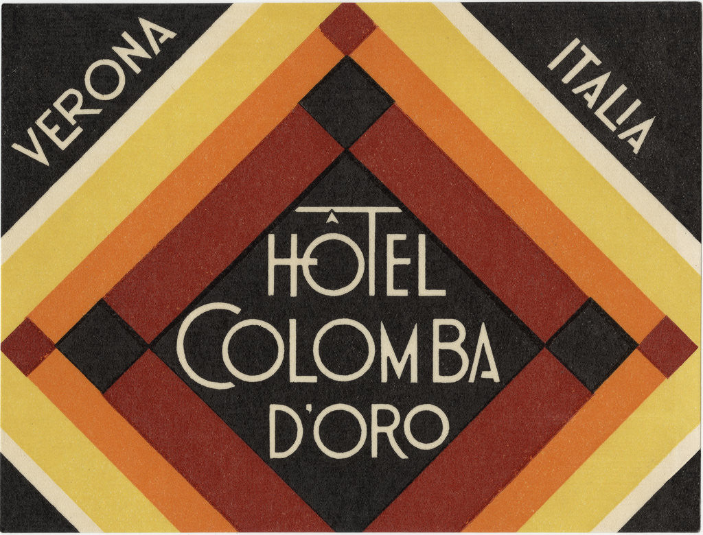 Detail of Hotel Colomba D'Oro Verona Italy Luggage Label by Corbis
