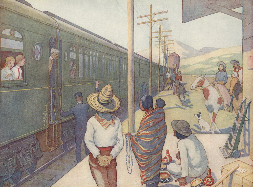Detail of Illustration of Train Traveling Through the Prairie by E. Boyd Smith
