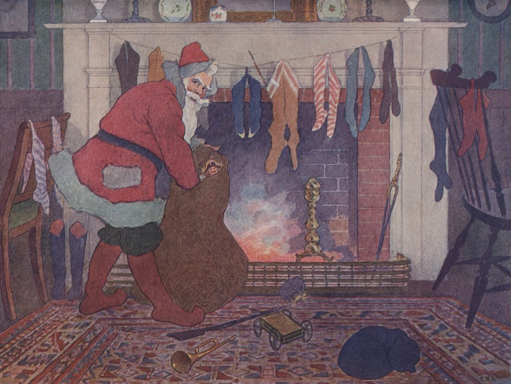 Detail of Illustration of Santa Filling Christmas Stockings by E. Boyd Smith