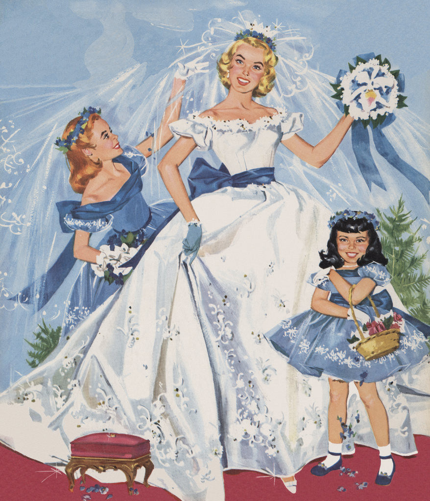 Detail of Paper Dolls of Bride with Flower Girls by Anonymous