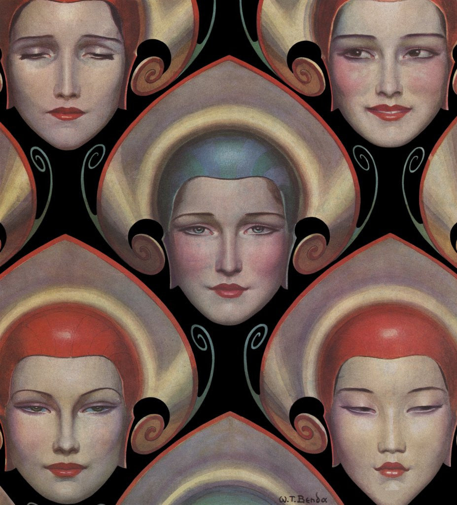 Detail of Magazine Illustration of Female Masks by W.T. Benda