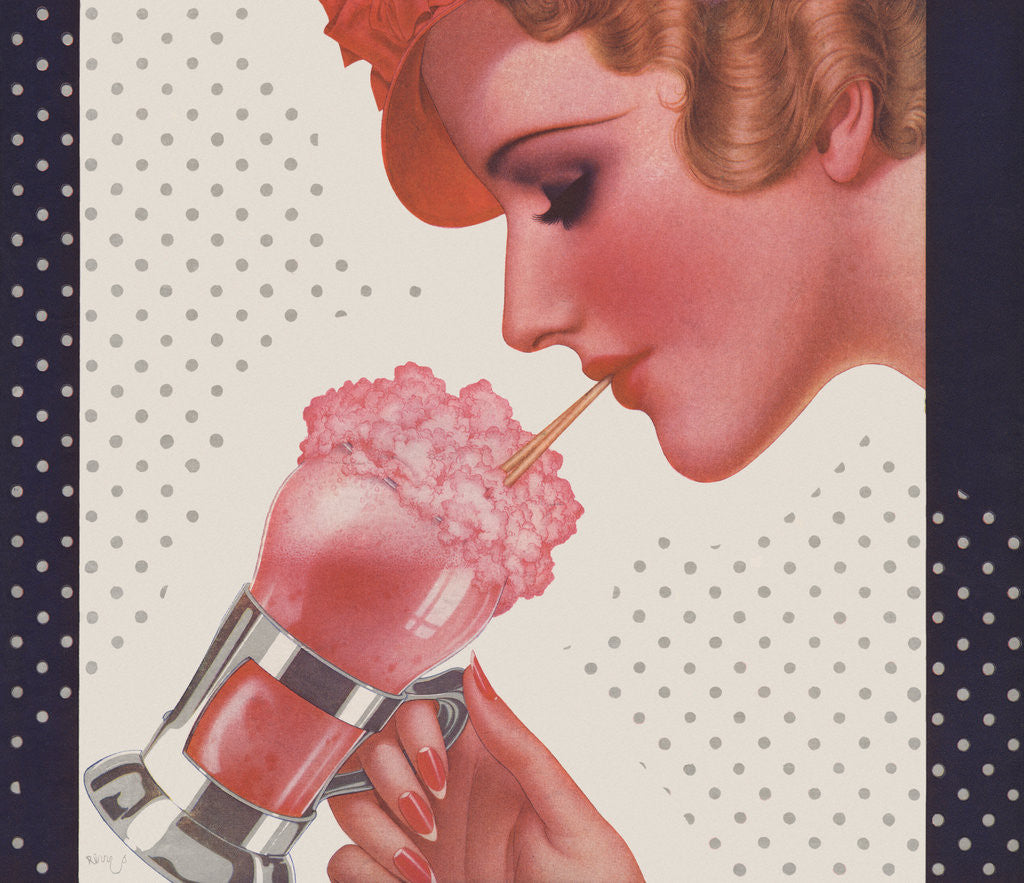 Detail of Magazine Illustration of Woman Drinking Ice Cream Soda by Dynevor Rhys
