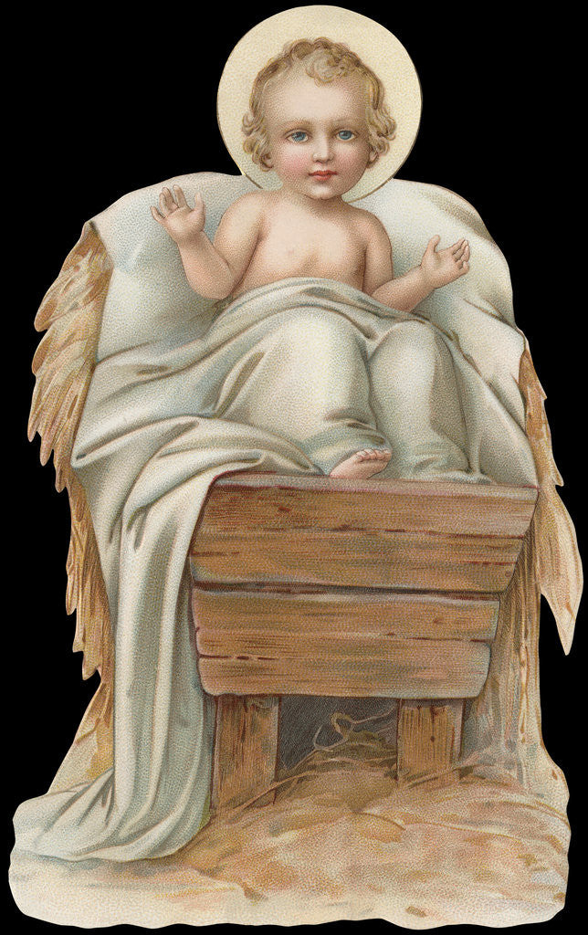 Detail of Die-Cut Scrap of Baby Jesus in Manger by Anonymous