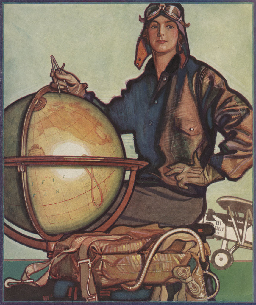 Detail of Illustration of Female Aviator and Globe by Anonymous