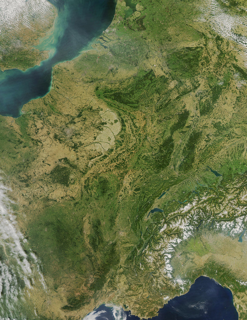 Detail of Central France and Western Europe on a Rare Clear Day by Corbis