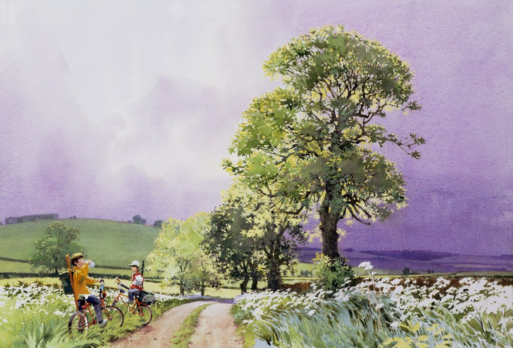 Detail of Country Road with Boys on Bicycles by Corbis
