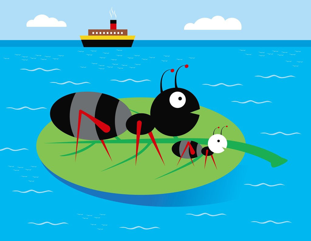 Detail of Two ants floating on a leaf in the ocean by Anonymous