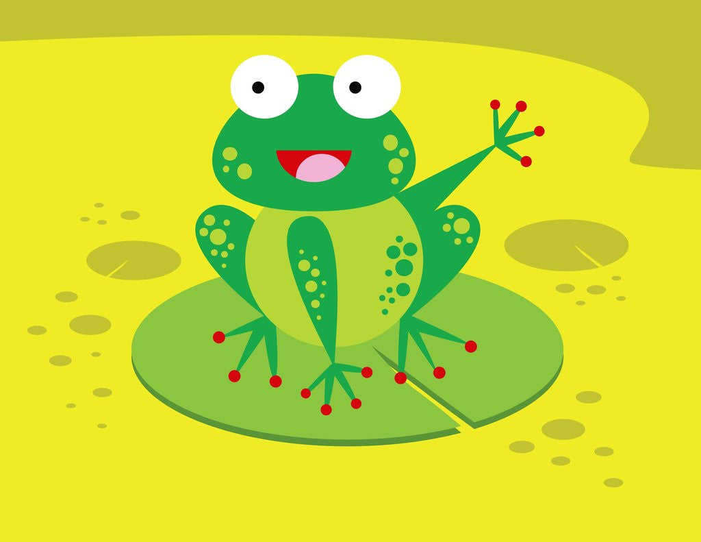 Detail of Happy Frog Waving from Lilypad by Corbis