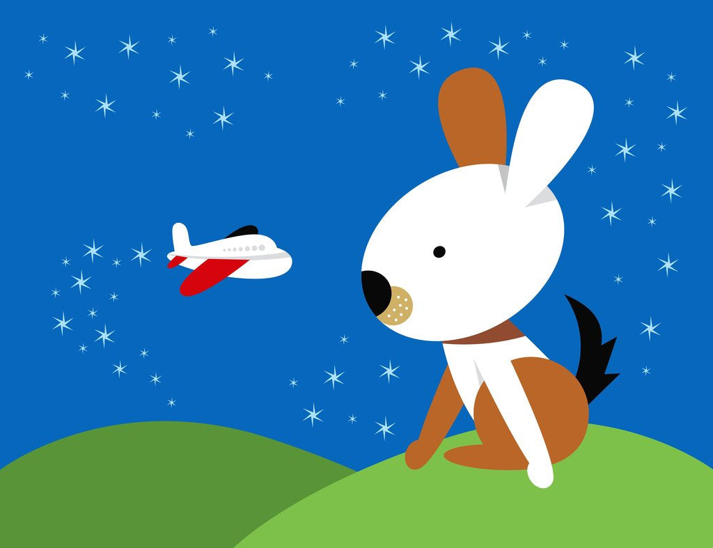 Detail of Large rabbit watching small airplane by Anonymous