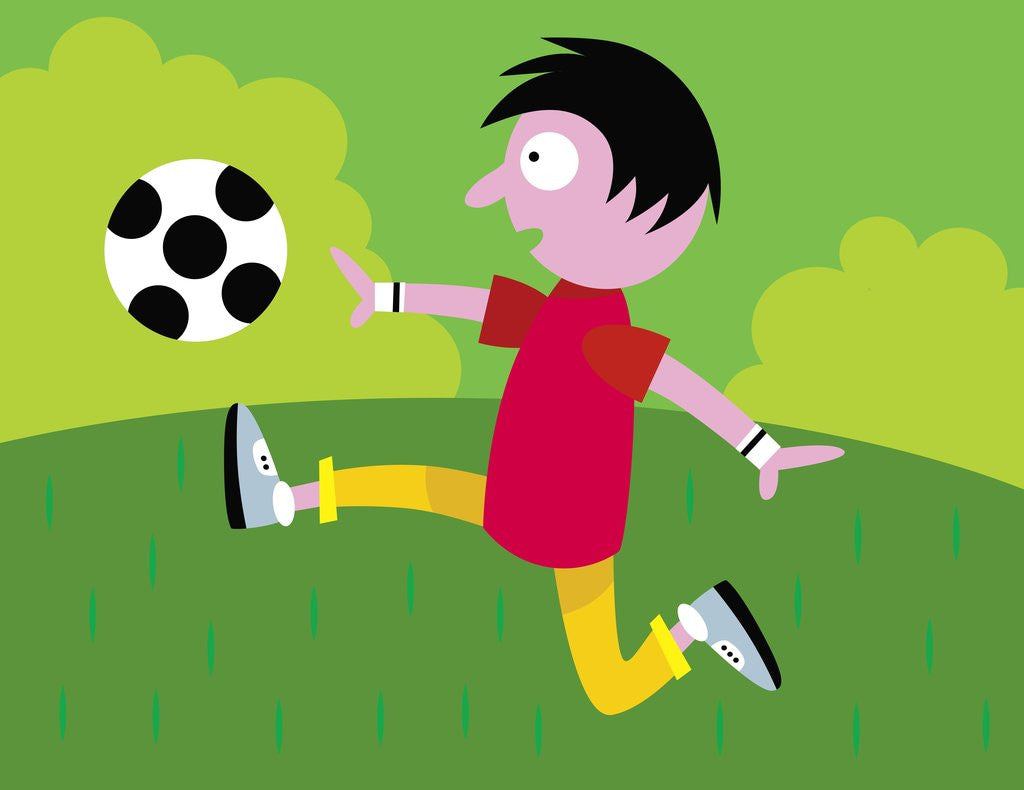 Detail of Boy kicking soccer ball by Corbis
