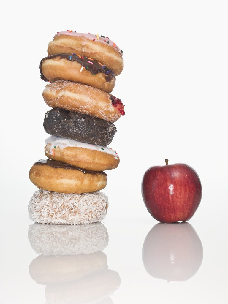 Detail of Stack of Donuts and One Apple by Anonymous