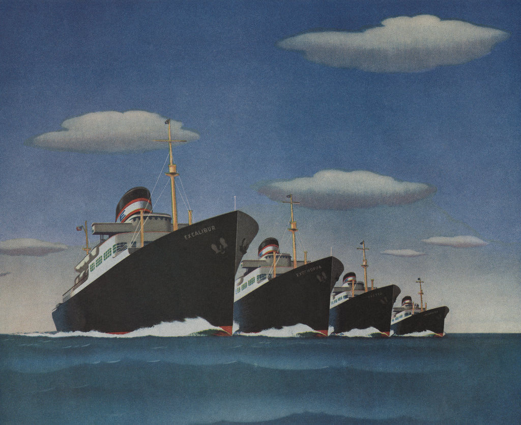Detail of Illustration of Four American Export Lines Ships by Corbis