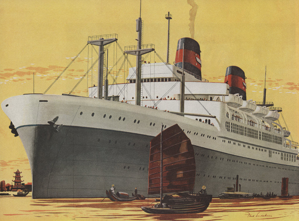 Detail of Illustration of Ocean Liner in Asian Port by Anonymous