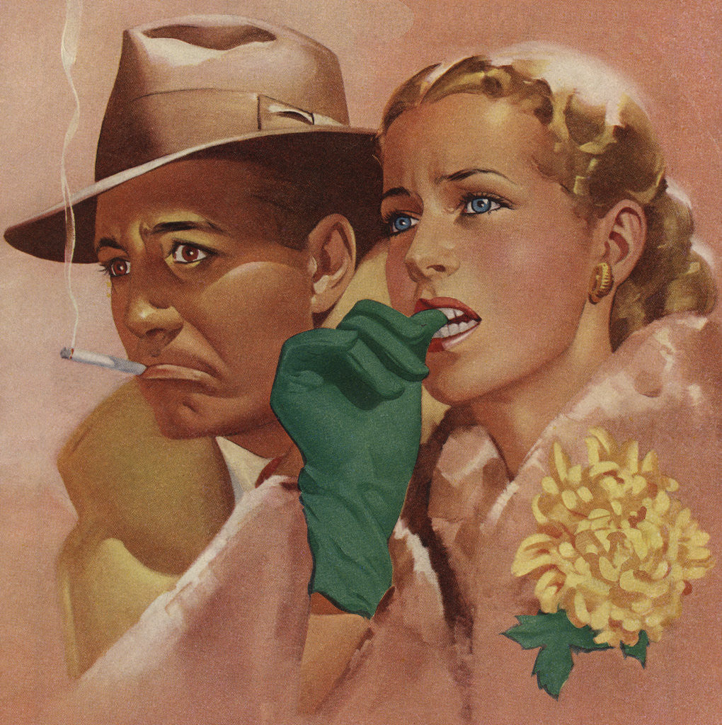 Detail of Illustration of Tense Couple Watching Football Game by Anonymous