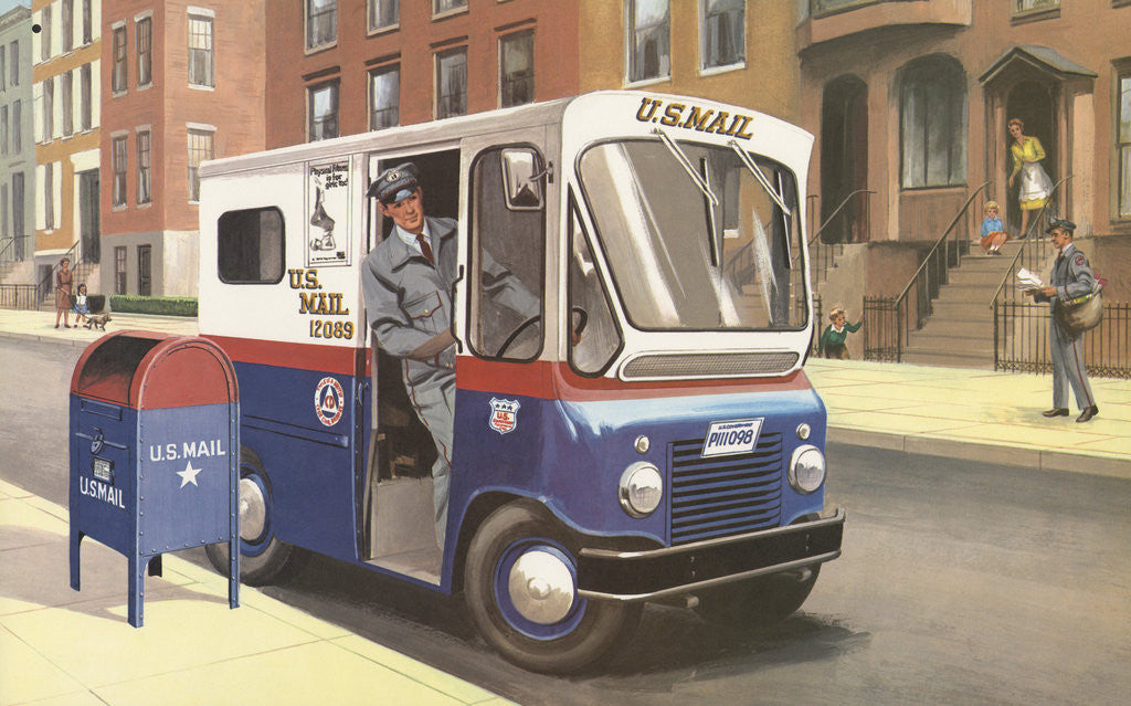 Detail of Illustration of Mailman Driving U.S. Mail Truck by Anonymous