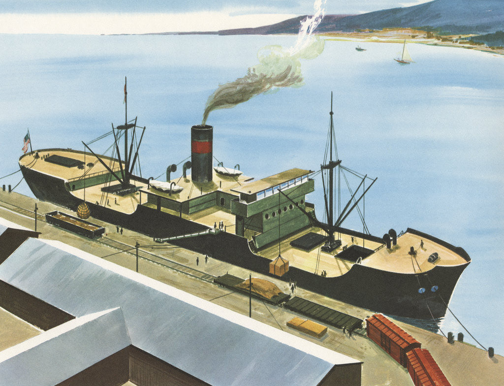 Detail of Illustration of Steamship at Port by Anonymous