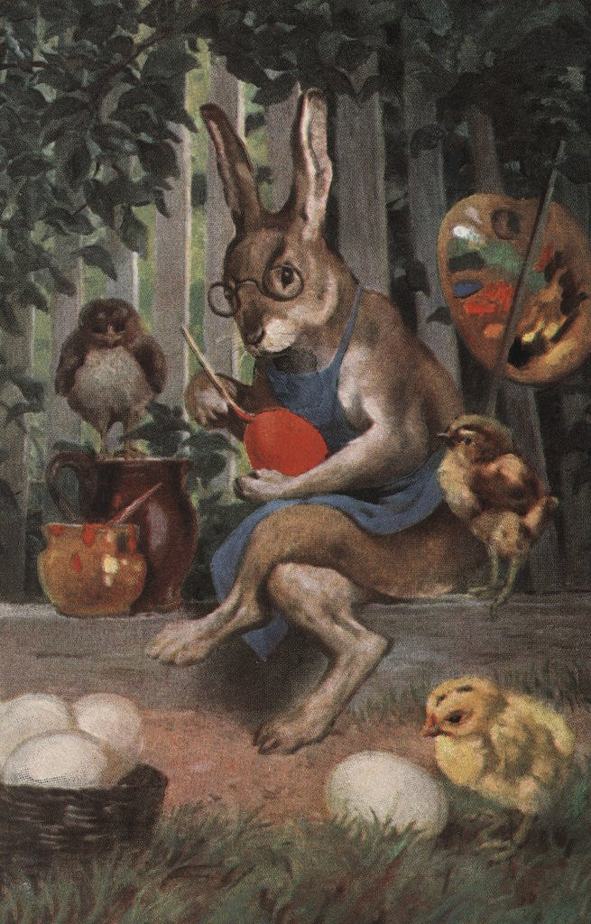 Detail of Postcard of Easter Rabbit Decorating Eggs by Corbis