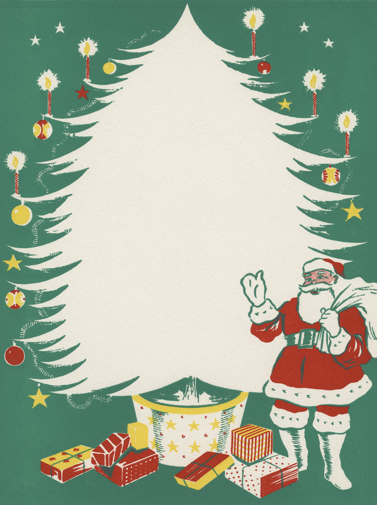 Detail of Greeting Card with Santa Claus and Christmas Tree by Anonymous