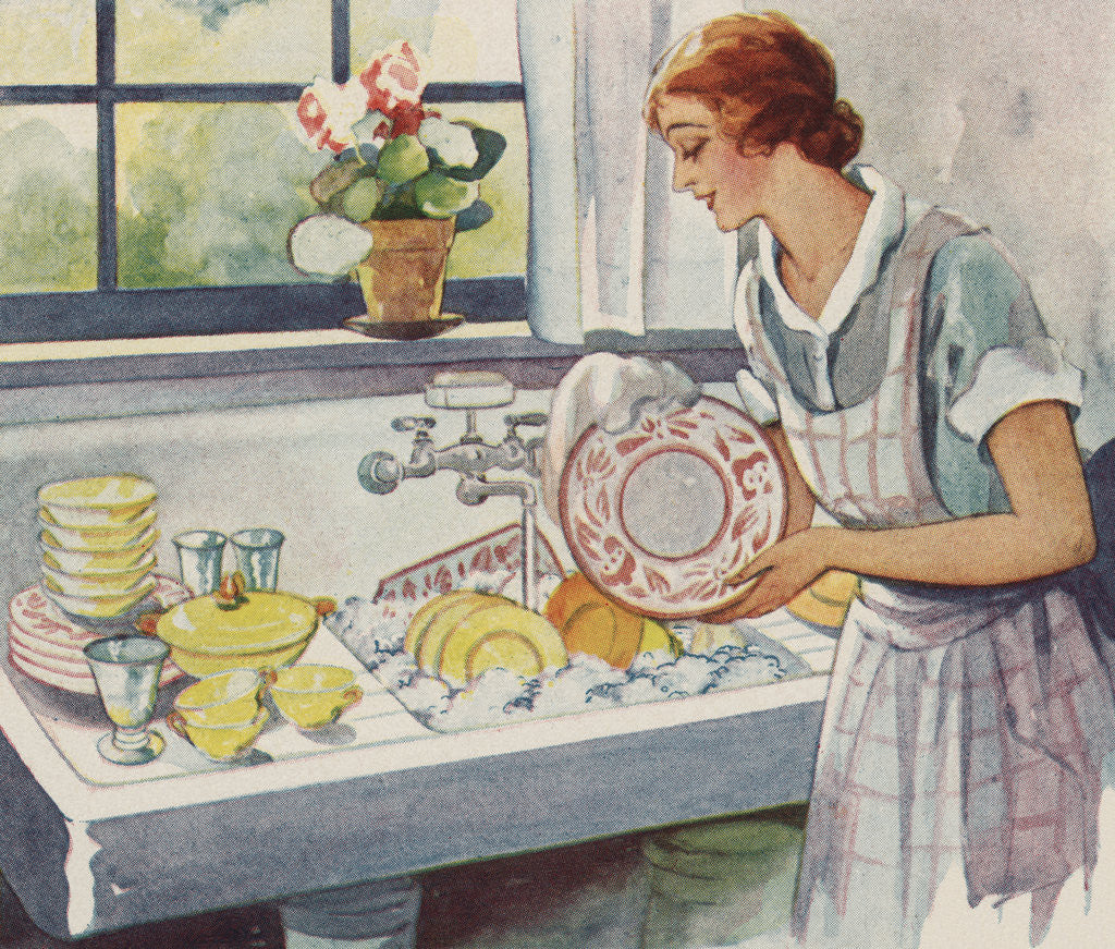 Detail of Illustration of Woman Washing Dishes by Anonymous