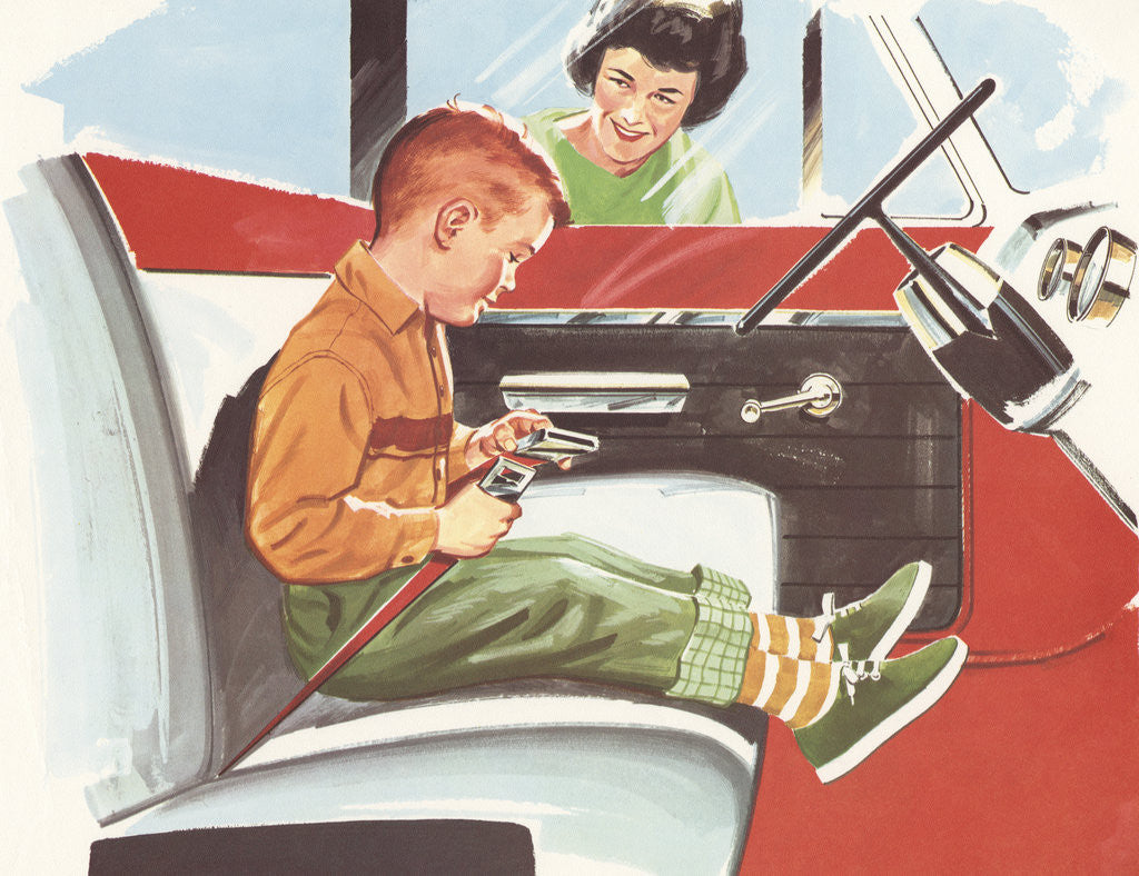 Detail of Illustration of Boy Putting on Safety Belt by Anonymous