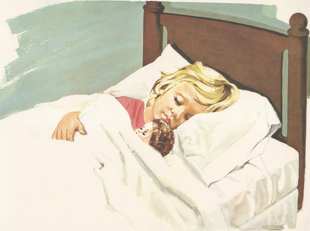 Detail of Illustration of Girl Sleeping with Doll by Anonymous